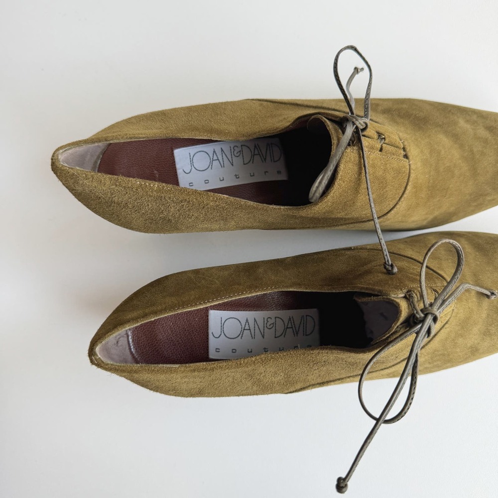 Joan & David Olive Green Suede Leather Lace Up Oxford Heels Size 7.5 - Picture 7 of 8